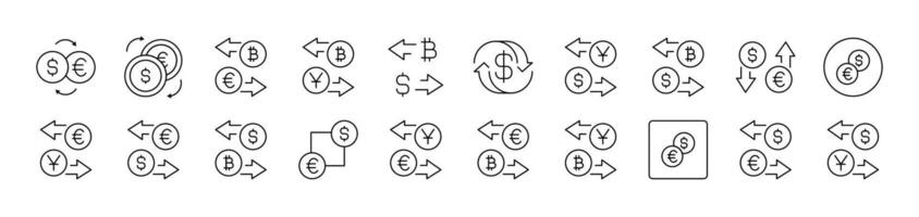 Currency Exchange Related Line Icon Collection. Editable Stroke. Perfect for Infographics, Articles, Books, Flyers, Banners vector