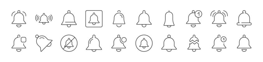 Bell as Ring and Notification Set of Thin Icons. Editable Stroke. Suitable for Web Sites, Books, Cards, Apps vector