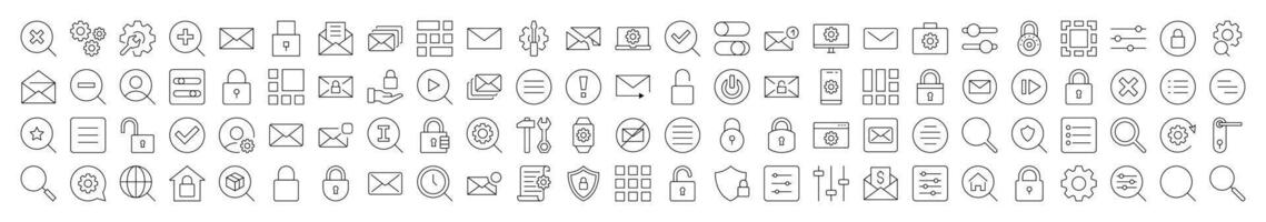 Bundle of Line Icons of Apps and Web Page. Editable Stroke. Minimalistic Linear Pictogram for Design of Cards, Apps, Banners, Posts vector
