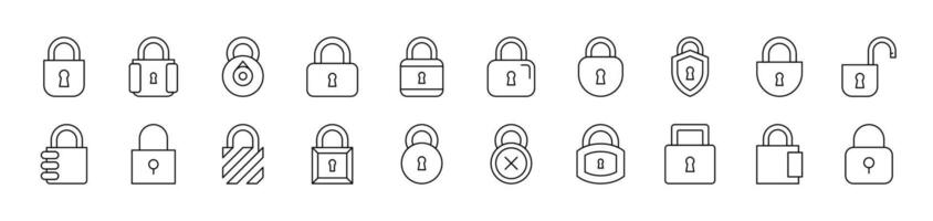 Padlock and Lock Icon Set for UI, Placards, Books, Apps. Editable Stroke. Suitable for Web Sites, Books, Cards, Apps vector
