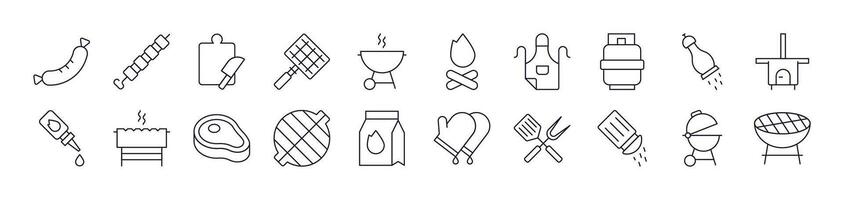Barbeque Related Line Icon Collection. Editable Stroke. Perfect for Infographics, Articles, Books, Flyers, Banners vector
