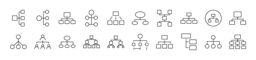 Mind Map or Hierarchy Collection of Thin Icons. Editable Stroke. Suitable for Web Sites, Books, Cards, Apps vector