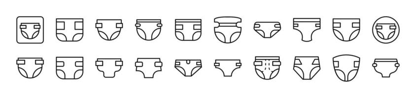 Diapers Outline Simple Linear Image Collection. Editable Stroke. Suitable for Web Sites, Books, Cards, Apps vector