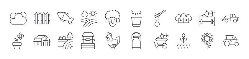 Collection of Icons of Farm, Garden Drawn with Thin Line for apps, web sites, banners, infographics and other types of design vector