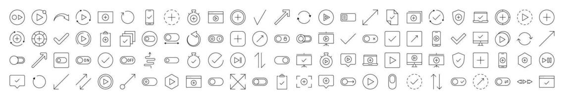Interface Simple Linear Illustrations. Contains Icons of Arrows, Plus, Check, Play that Can Be Used for Design of Cards, Posts, Apps, Web Sites vector