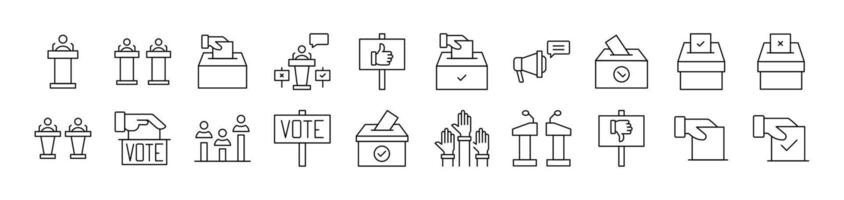 Collection of Outline Symbols of Election Drawn with Thin Line for apps, web sites, banners, infographics and other types of design vector