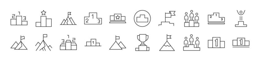 Winner and Pedestal Set of Thin Icons. Editable Stroke. Suitable for Web Sites, Books, Cards, Apps vector