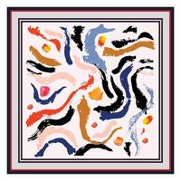 Abstract square scarf colorful brush strokes art with a black frame on a white background. vector