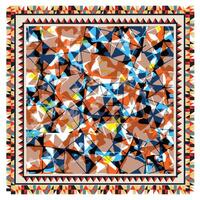 Colorful abstract square scarf geometric pattern with decorative border. vector