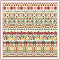 Colorful, ornate tile patterns with geometric and floral designs in multiple rows. vector
