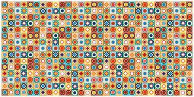 A vibrant design featuring an array of squares and circles in various colors, creating a lively geometric pattern. vector