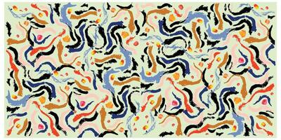 Abstract line texture painting with colorful brushstrokes and dots on a white background. vector