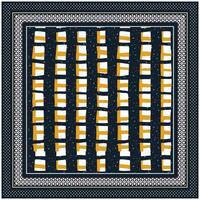 Traditional square print patterned rug with a dark background and symmetrical geometric shapes. vector