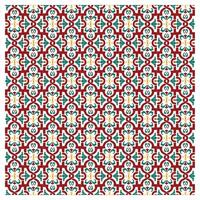 square repeat Intricate red, green, and white tile pattern with floral and geometric shapes. vector