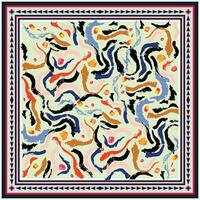 Abstract square scarf, colorful pattern with wavy lines and tribal border design. vector