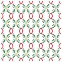 Square print pattern with stylized green and red laurel wreaths linked by yellow ribbons. vector