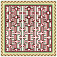 Square abstract print scarf Red, white, and green wavy geometric pattern with a decorative border. vector