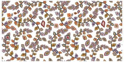 A decorative pattern of multicolored leaves arranged on a pristine white surface. vector