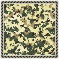 A abstract square scarf piece of camouflage fabric with a checkered border design. vector