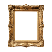 Empty ornate golden picture frame in classic style with intricate floral patterns png