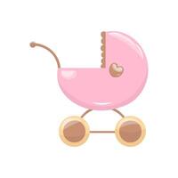 Baby carriage clipart. Hand drawn clipart of a pink baby carriage. stock image isolated on white background. Graphic design illustration. vector