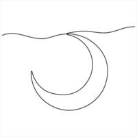 Single continuous line drawing of crescent moon for Ramadan element simple crescent moon line art style illustration vector
