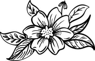 Elegant Black and White Floral Design Line Art Flower Illustration. vector