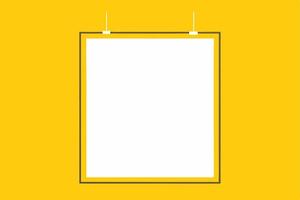 Blank White Poster Mockup, Yellow Background, Simple Frame, Hanging Pins, Advertisement Design, Temp. vector