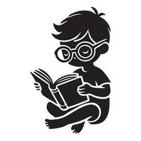 Silhouette of Boy Reading with Glasses vector