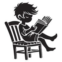 Silhouette of Child Reading a Book in a Chair vector