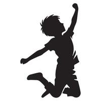 Silhouette of a Boy Exuberantly Jumping in the Air vector