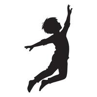 Silhouette of a Boy Joyfully Jumping with Arms Raised vector