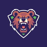 Logo of a Brown bear roaring showing its teeth and claws inside a green and white triangle vector
