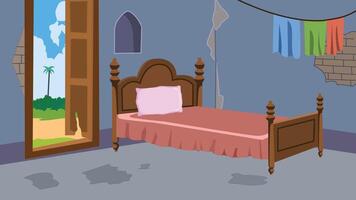 2d room for poor hut bed room background, inside view of the house vector