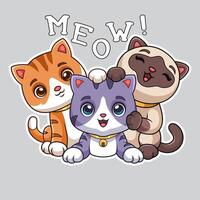 three cute cartoon kittens of different types playing together vector