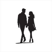 Minimalist Valentine Silhouette of a Romantic Couple Walking Together Hand in Hand in Profile View Symbolizing Love Unity and Connection in Elegant Black and White Art vector