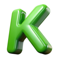 3d green glossy plastic letter K. Generative by AI. png