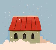 Winter house, retro drawing, on the background of the sky and snow vector