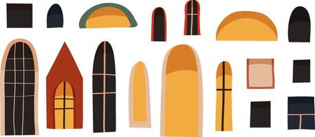 Set of Windows, Retro and Vintage Balconies and Windows, Christmas windows houses, colored vintage windows vector