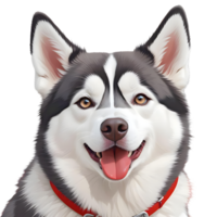 A close-up portrait of a Siberian Husky with a happy expression, bright brown eyes, and a red collar png