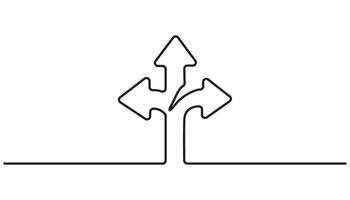 road direction sign arrow continuous one line drawing single line vector