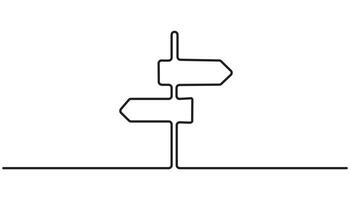 road direction sign arrow continuous one line drawing icon vector