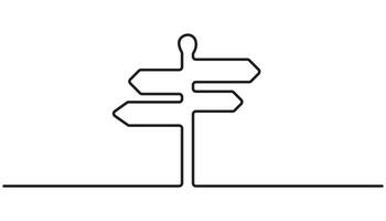 road direction sign arrow continuous one line drawing sign single vector