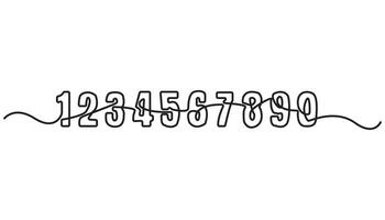 Single draw number set continuous one line drawing vector