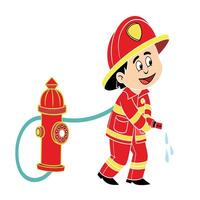 A boy wearing fire fighter cartoon vector