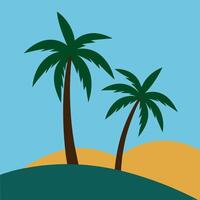 Two palm trees on either side and a hill in the middle vector
