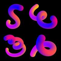 Set of abstract fluid curve in different shape. Gradient blend line icons. vector