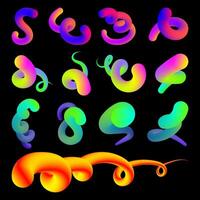 Aabstract fluid curve in different shapes. Gradient blend line icons. 3D effect fluid flow wave. Creative design elements. vector