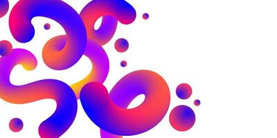 Gradient colorful motion twisted liquid line shapes on white background. 3D effect fluid flow wave. Modern abstract backdrop, banner vector