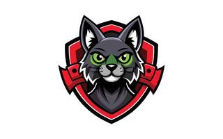 a black cat with green eyes and a red shield vector